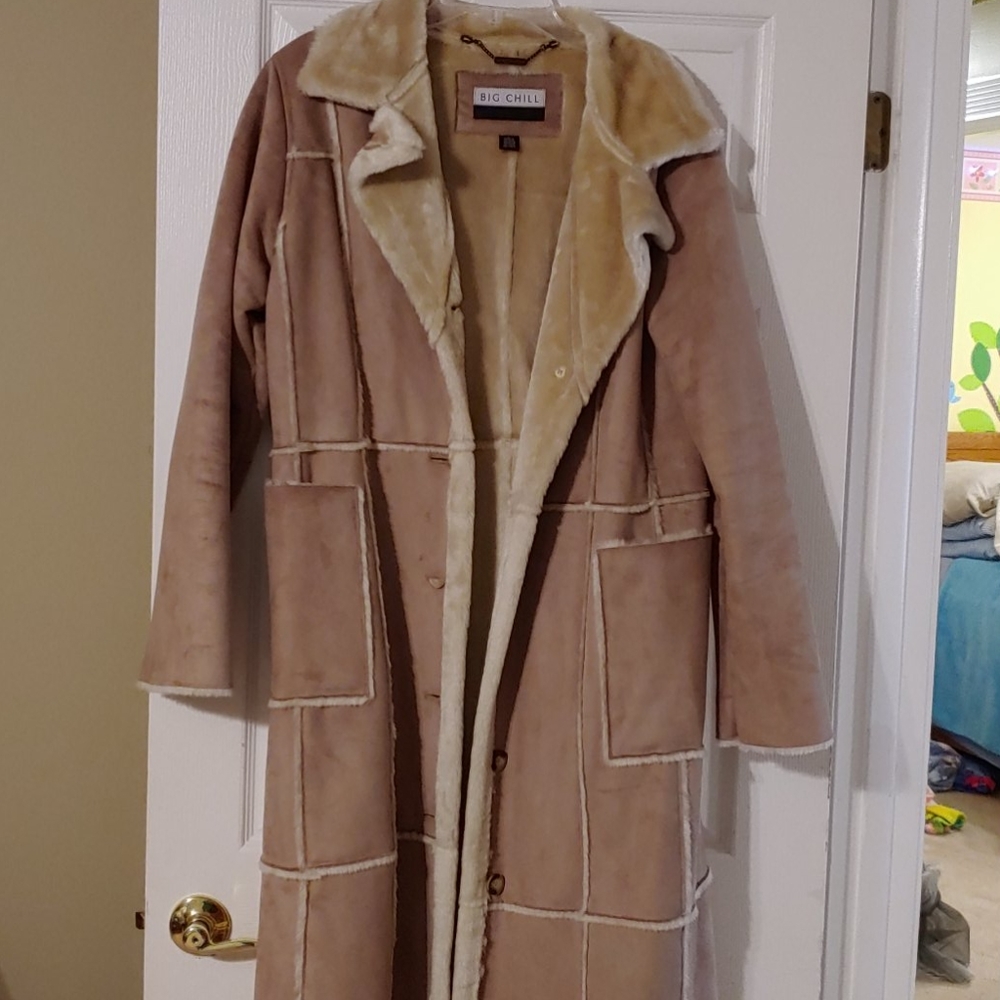 Women's Big Chill Long Overcoat Faux Suede/fur